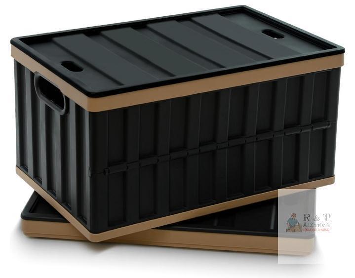 NEW Citylife 64L Collapsible Storage Bins with Lids, 23.3"x15.3"x12", Set of 2, Stackable, Black/Brown