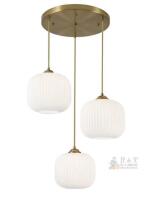 NEW BOKT 3-Light Gold Globe Cluster Pendant Light with Ribbed Glass Shades