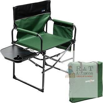 NEW SunnyFeel Camping Director Chair with Side Table, 300 lb Capacity, Green/Black