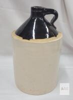 Vintage Two-Tone Stoneware Crock Jug . Measures 12.5" tall . Small Chip on edge