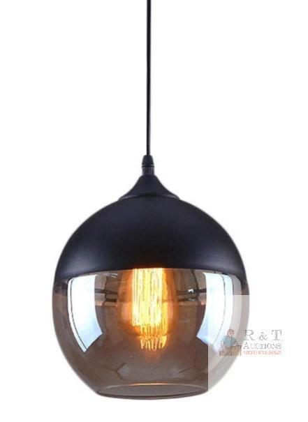 NEW Amber Glass Globe Pendant Light Fixture with E26 Base, 8" Diameter, Adjustable Cord