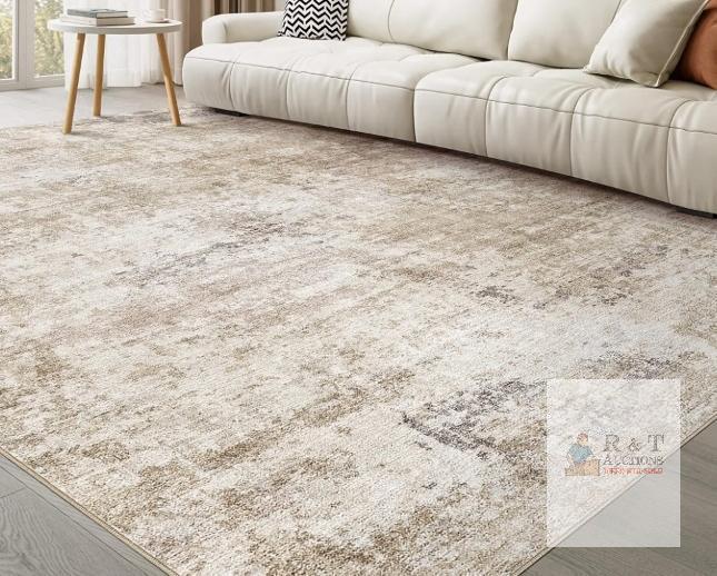 NEW Large 9x12 Washable Abstract Modern Area Rug, Non-Slip, Stain Resistant, Brown/Cream