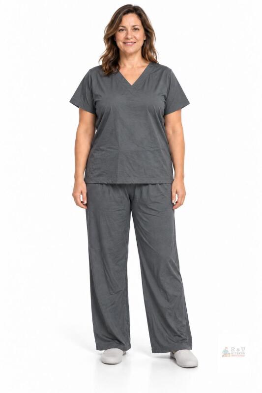 new Dark Gray Unisex Medical Scrub Set, Size XL, V-Neck Top & Elastic Waist Pants