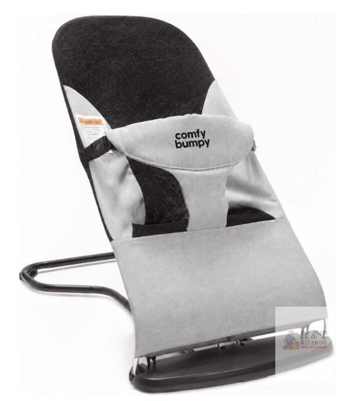 NEW ComfyBumpy Ergonomic Baby Bouncer Seat, 3 Heights, Mesh, 24"x22"x15", Travel Carry Case, Grey