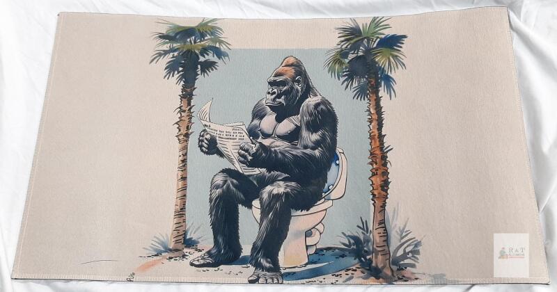 Decorative Floor Mat with Cartoon Gorilla Design, Non-Slip Rubber Base