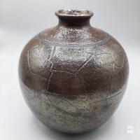 John Charnetski Raku Pottery Vase, 13" x 7", Signed, 1990s, Metallic Crackle Glaze