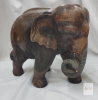 Vintage Wooden Elephant . Measures 13.5" tall & 15"&times;9.5" . Missing Tusks