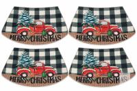 Set of 4 Christmas Placemats Buffalo Plaid with Red Truck Design