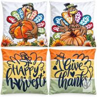 New Set of 4 Double-Sided Thanksgiving Cushion Covers &ndash; 18&Prime; &times; 18&Prime;