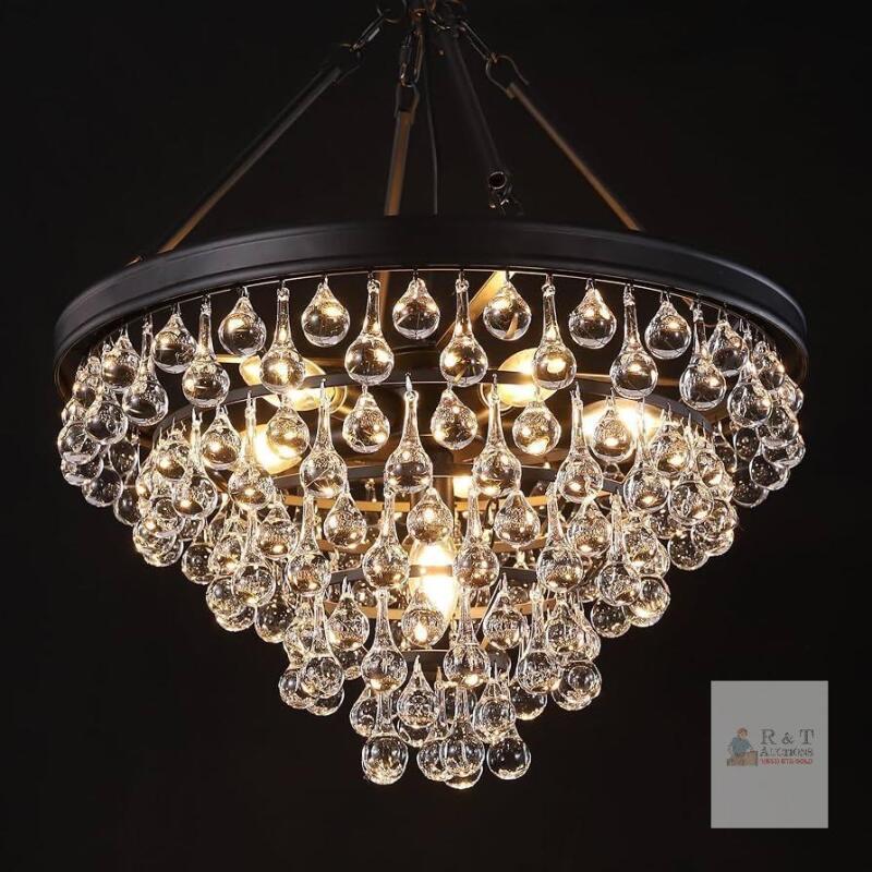 NEW 20" Wellmet 6-Light Crystal Chandelier, Modern Farmhouse, Adjustable Hanging, Black/Crystal