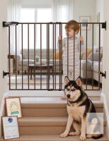 Babelio No Bottom Bar Baby Gate, 28"H x 26-43"W, Black Wood Pattern, Auto-Close, One-Handed Open