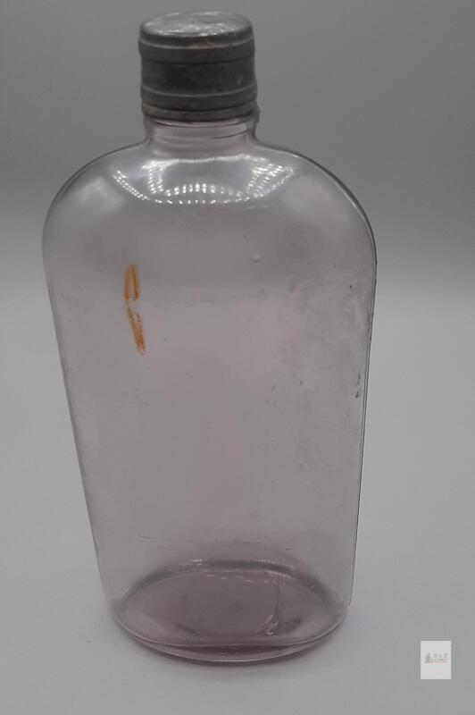 Early 20th century Sun-Purple Glass Flask Bottle, Metal Screw Cap,