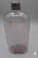 Early 20th century Sun-Purple Glass Flask Bottle, Metal Screw Cap,