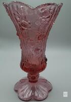 Vintage Pink Pressed Glass Vase with Raised Rose Pattern