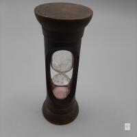 Antique Brass Hourglass with Pink Sand, 3-Minute Timer, 3.5" Tall, Glass Ampoule, Circa 1900