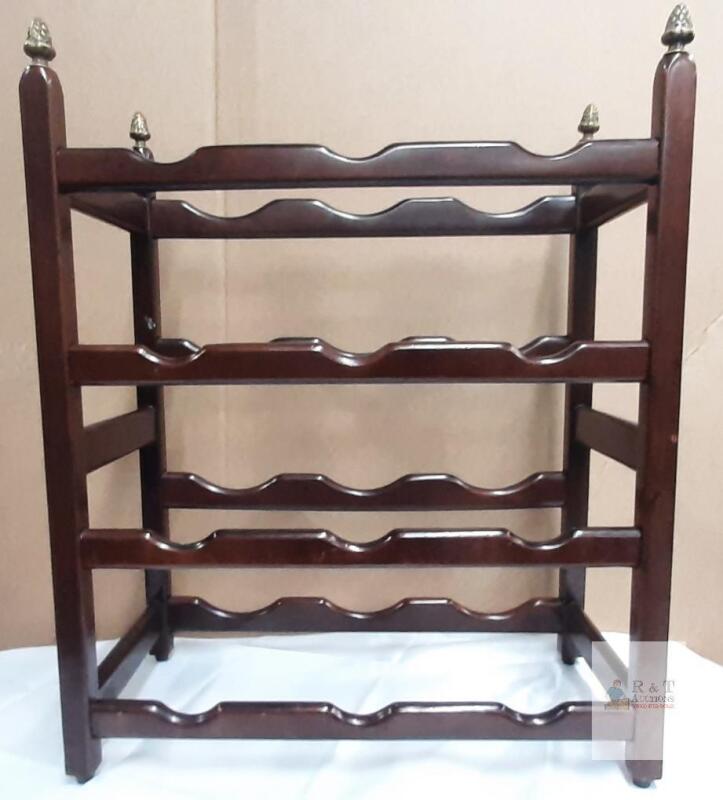 Bombay Company Solid Wood 12-Bottle Floor Wine Rack with Decorative Brass Finials, Dark Brown Finish