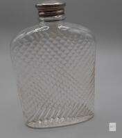 Vintage Universal Glass Hip Flask, 1927, 6 oz, Diagonal Ribbed Design, Metal Screw Cap