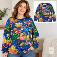 NEW XL Blue Christmas Sweatshirt with Poultry Holiday Print