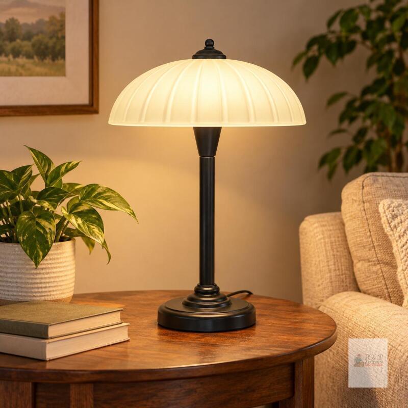 Black Metal Table Lamp with Frosted Glass Shade, 660W Max, 250V UL Listed ZE 810D- Preowned Great condition