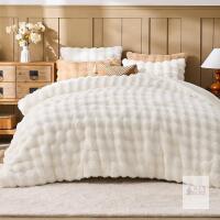 Lotus Karen King Size Faux Fur Comforter Set &ndash; Cream White, Includes 1 Comforter & 2 Pillowcases