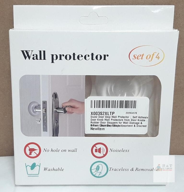 NEW Ducki Self-Adhesive Door Stop Wall Protector, Rubber Pads, 1.97" Diameter, Set of 4, White