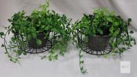 Set of 2 Artificial Hanging Plant, Faux Peperomia, Metal Chain, 10" Basket, Realistic Trailing Foliage