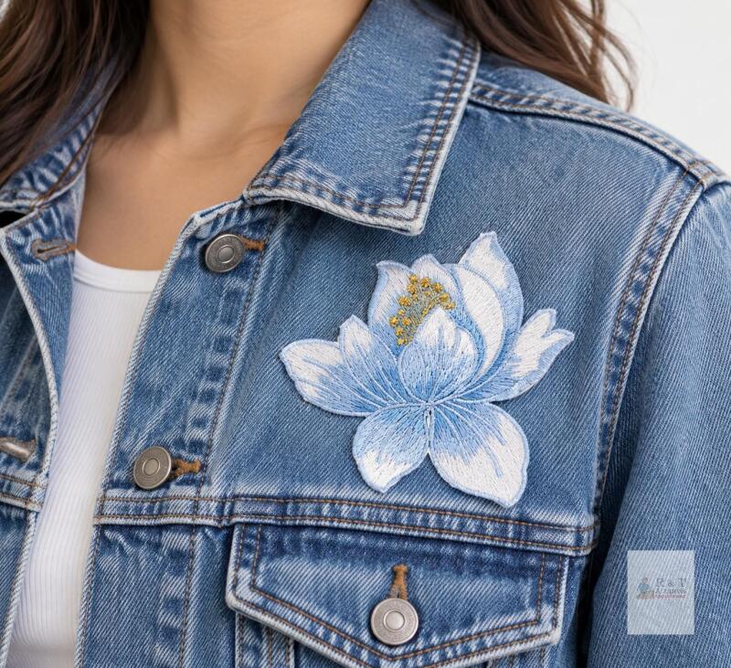 5 New JRYYR 8 * 8cm Lotus FlowersEmbroidery Fabric Patch Ironing