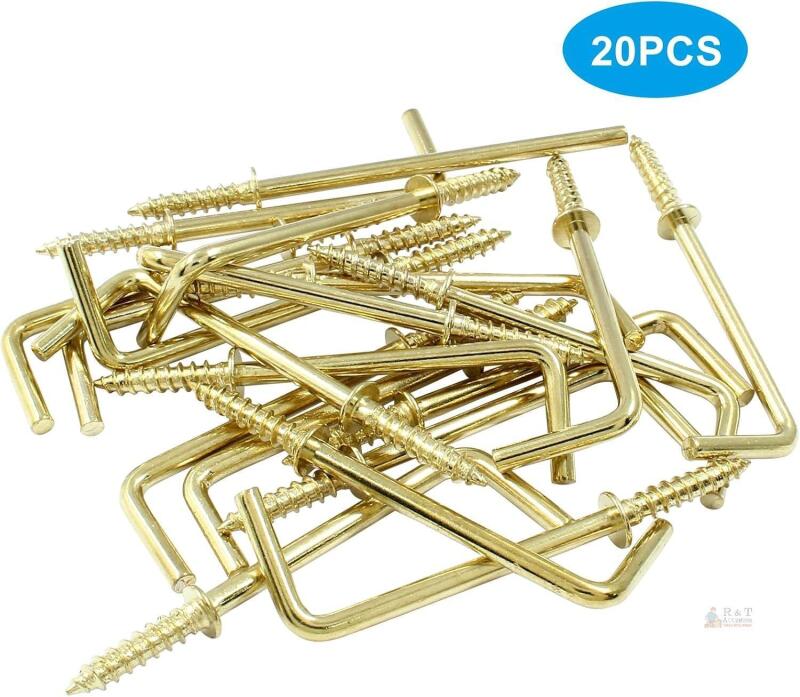 New Auvotuis L Screw Hooks, 2 Inch, Gold, 20Pcs | Metal, L Shaped, Square Bend, Right Angle, For Hanging