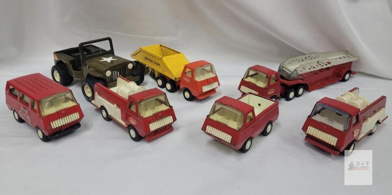 Vintage Tonka Mini Series Lot&mdash;Fire Trucks, Dump Truck, Jeep, 1960s-1970s Diecast