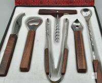 MCM 6-Piece Japanese Bar Tool Set, Stainless Steel and Rosewood, Original Box, 1960s-70s Japan