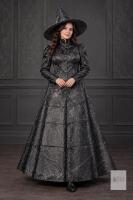 New Victorian Gothic Witch Costume Set, Size Large, Satin Jacquard, Shirt Skirt Hat, Black. First photo example may not be exactly as demonstrated