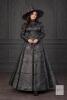New Victorian Gothic Witch Costume Set, Size Large, Satin Jacquard, Shirt Skirt Hat, Black. First photo example may not be exactly as demonstrated