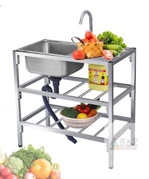 New , Open Box - Stainless Steel Utility Sink Outdoor Sink Station Portable Sink Garage Sink Commercial Free Standing Sink Single Bowl