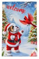 Christmas Bulldog & Cardinal Welcome Garden Flag &ndash; 18&Prime; Tall