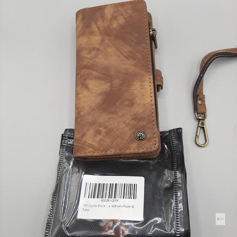 NEW CaseMe Wallet Case for iPhone 14 Brown PU Leather Magnetic Zipper Card Slots Wrist Strap