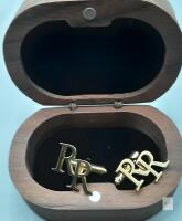 NEW "RR" Monogram Cufflinks with Wooden Presentation Box, Bullet-Back Fastening