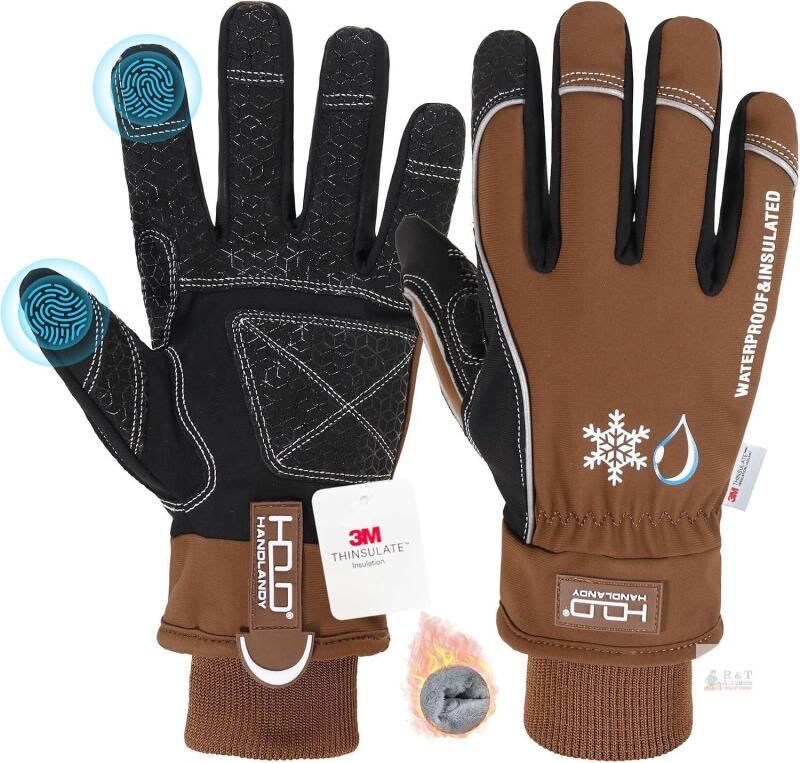 New XL HANDLANDY Insulated Work Gloves, Ware-Resistant Leather Palm Winter Work Gloves