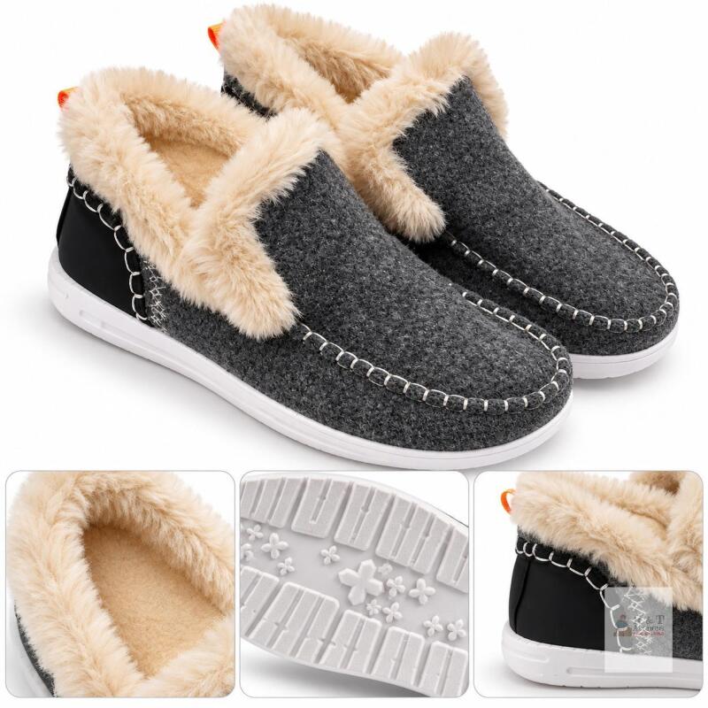 New Cozy Charcoal Grey Faux Fur-Lined Moccasin Slippers with Non-Slip Soles &ndash; Size 42