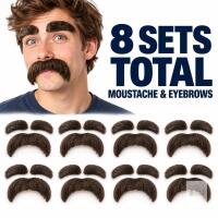 8 New Reusable Self-Adhesive Fake Mustache And Eyebrow Set - Brown, Durable Material, Perfect for Halloween, Christmas, And Role-Playing Costumes, Ideal Gift for Adults And for Halloween Costumes