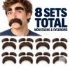 8 New Reusable Self-Adhesive Fake Mustache And Eyebrow Set - Brown, Durable Material, Perfect for Halloween, Christmas, And Role-Playing Costumes, Ideal Gift for Adults And for Halloween Costumes