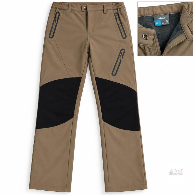 New Willit Khaki Fleece-Lined Outdoor Pants with Black Knee Panels &ndash; Size S