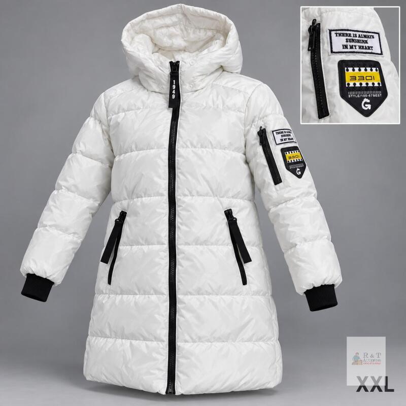 New XXL See back on second pic Yibaishun White Long Hooded Puffer Coat with Black Trim &ndash; XXL