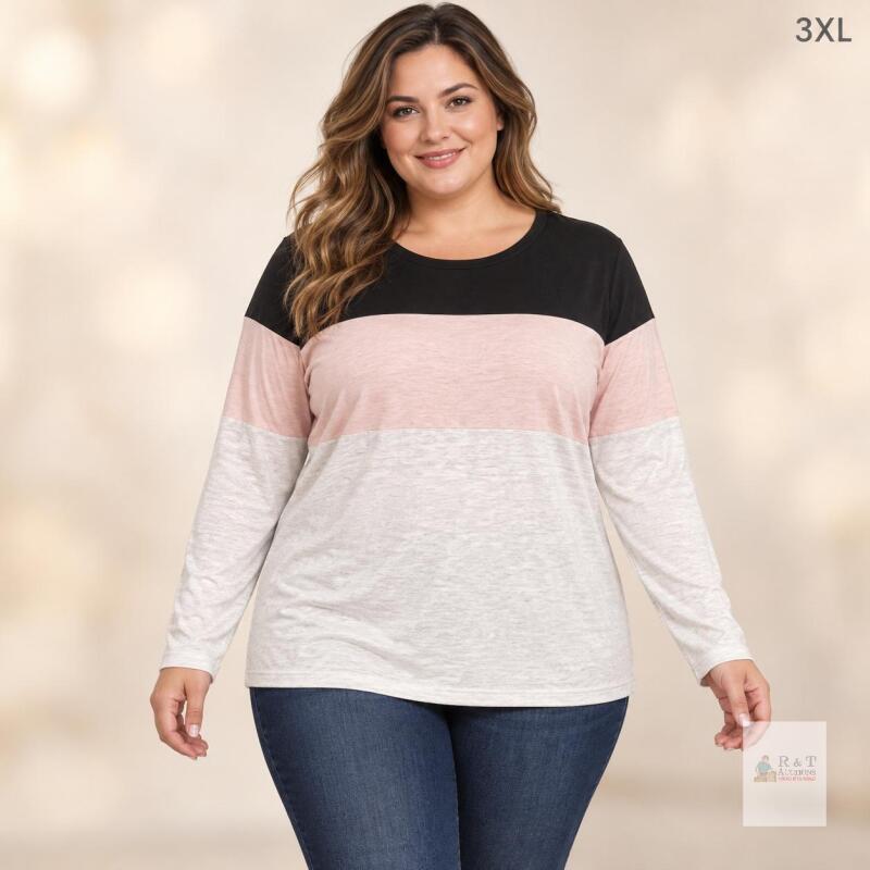 New Size 3XL Women's KissModa Lightweight Knit Long Sleeve Colorblock Top