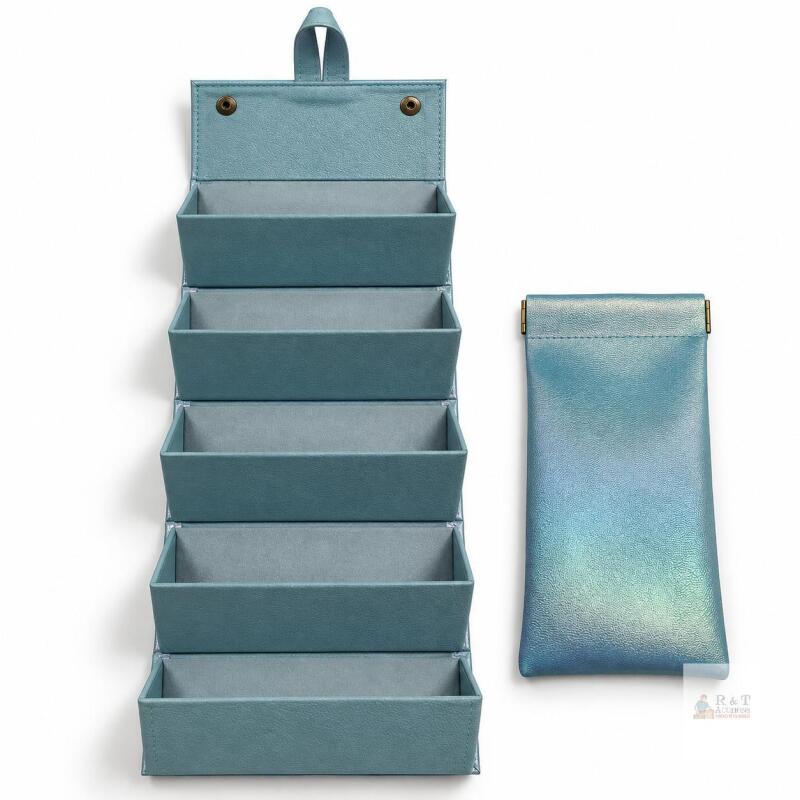 NEW 2-Piece Blue Eyewear Storage Set &ndash; 5-Slot Folding Organizer & Glasses Pouch