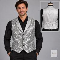 New Silver Sequin Tuxedo Vest with Satin Lapels & Adjustable Back &ndash; Size XL