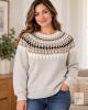 NEW Women's XL Cream Fair Isle Knit Sweater &ndash; Beige & Black Pattern