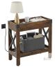 NEW Rustic Brown Narrow Side Table with USB & Power Outlets 21.7" x 9.85" x 21.7" Metal Frame