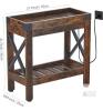 NEW Rustic Brown Narrow Side Table with USB & Power Outlets 21.7" x 9.85" x 21.7" Metal Frame - 2