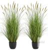 2 NEW 4ft Artificial Cattail Reed Grass 2-Pack, Potted Plant, Indoor/Outdoor, Green, 7in Pot, by KOL