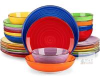 NEW vancasso Bonita 24-Piece Multicolor Stoneware Dinnerware Set, Plates & Bowls, Handpainted Spiral